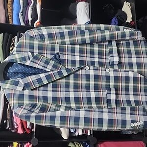 Men's Plaid Blazer - Blue, Green, White